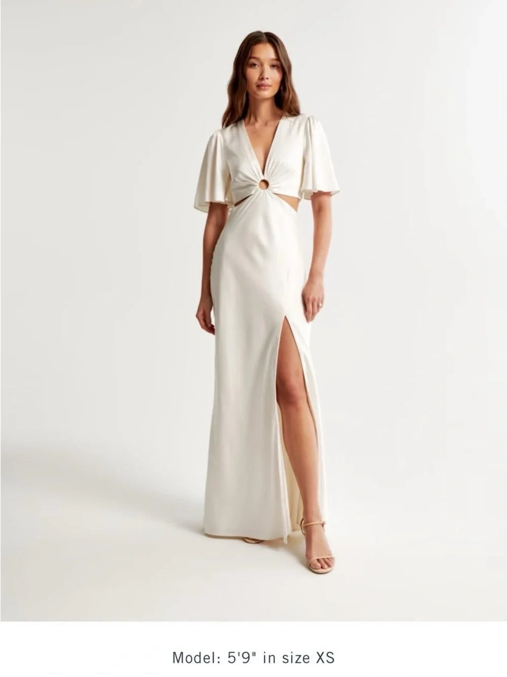 Elegant Ivory Satin Jumpsuit with Front Ring Detail